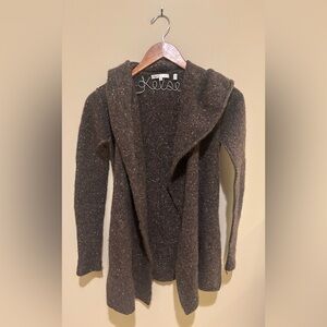 Vince Brown Speckled Hooded Open-Front Cardigan Size XS